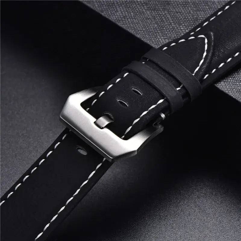 Garmin 18/20/22mm Quick Release Matte Leather Band with White Stitching