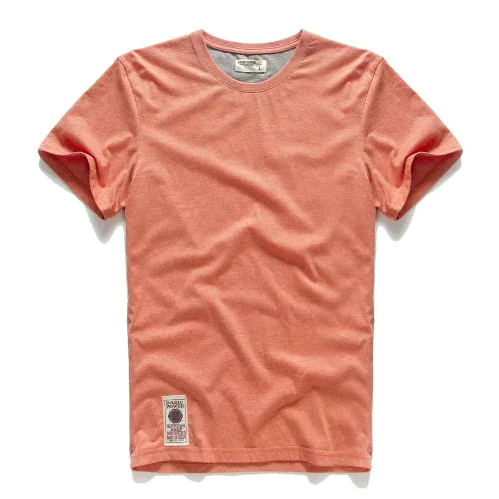 Camiseta Clásica de Algodón Lisa con Cuello Redondo para Hombre