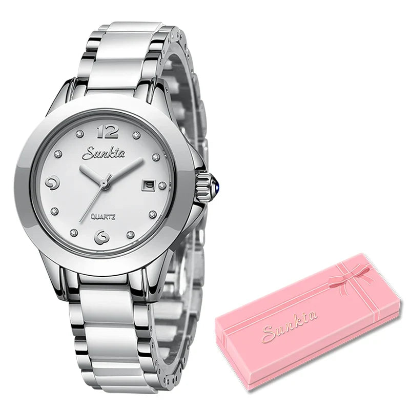 Women's Ceramic and Stainless Steel Date Watch