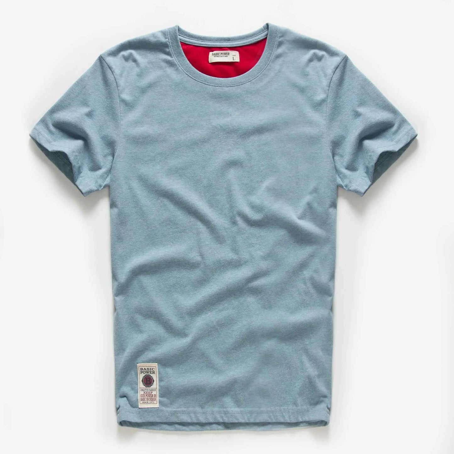 Camiseta Clásica de Algodón Lisa con Cuello Redondo para Hombre