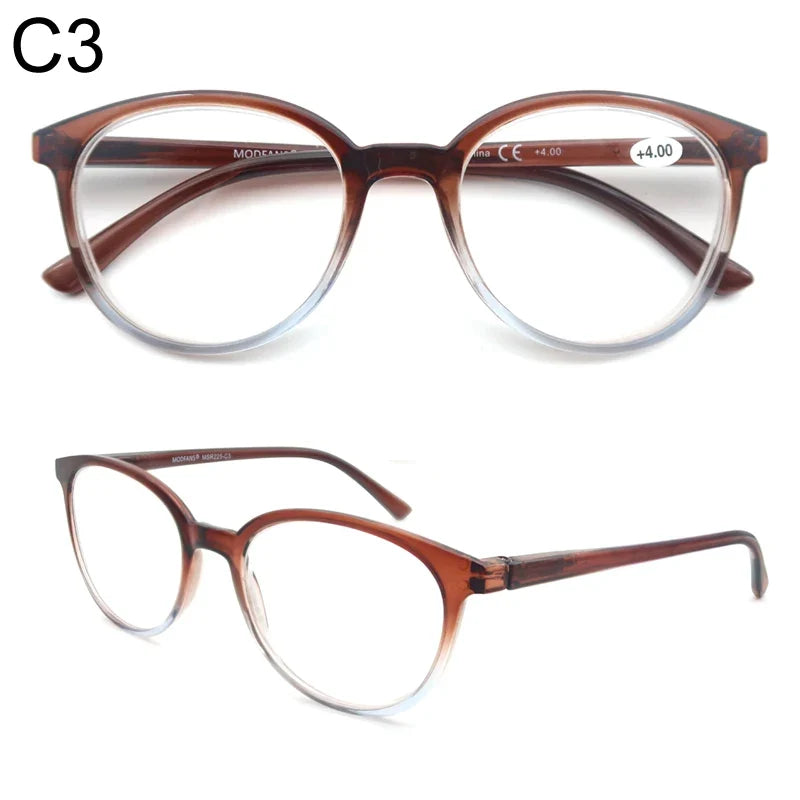 Round Reading Glasses Women Readers Eyeglasses Classic Frame Flexble Plastic Spring Hinge Lightweight Wear with Diopter +1.0~4.0