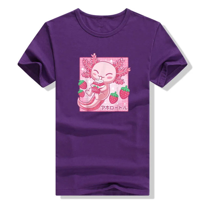Camiseta de Leche de Fresa de Ajolote Kawaii