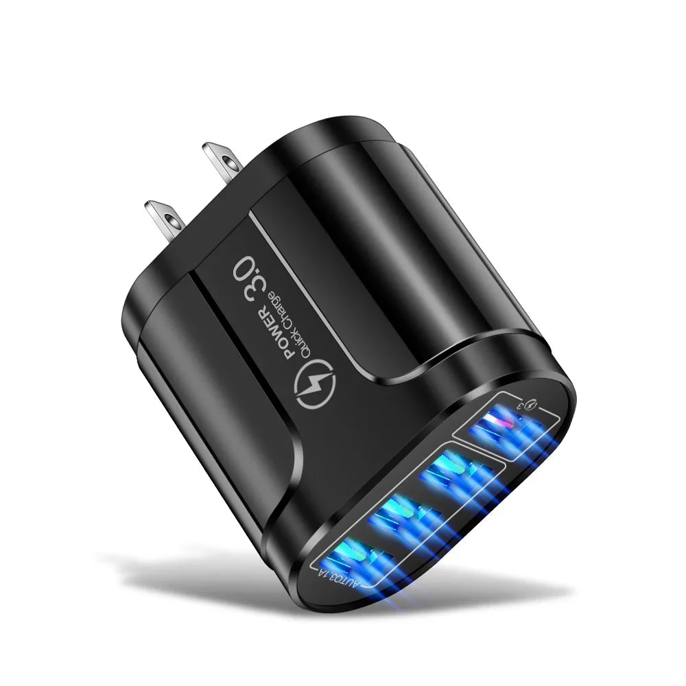 3in1 Cable 45W USB Charger Fast Charge QC 3.0 Wall Charging For iPhone 14 13 Samsung Xiaomi Mobile EU US Plug Adapter Travel