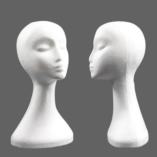 Maniquí de cabeza de espuma de poliestireno de 19.5 pulgadas para pelucas de mujer, para estilizar, modelar y exhibir pelucas, sombreros y postizos de mujer