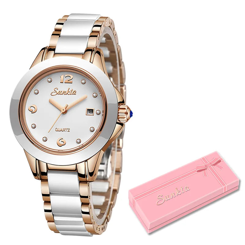 Women's Ceramic and Stainless Steel Date Watch