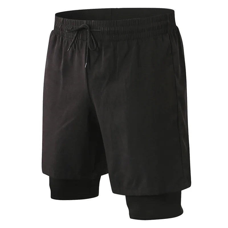 Pantalones cortos deportivos negros elásticos en 4 direcciones para hombre con bolsillo