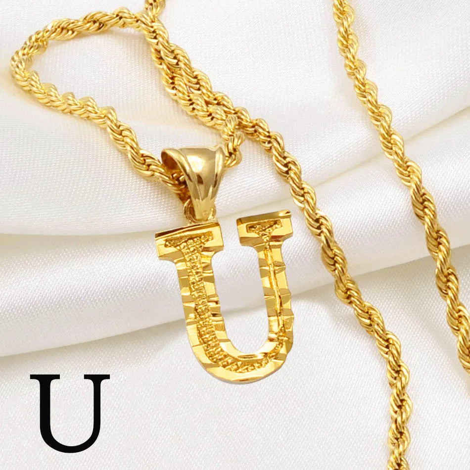 Anniyo A-Z Letters Necklaces Gold Plated Initial Pendant Rope Chain