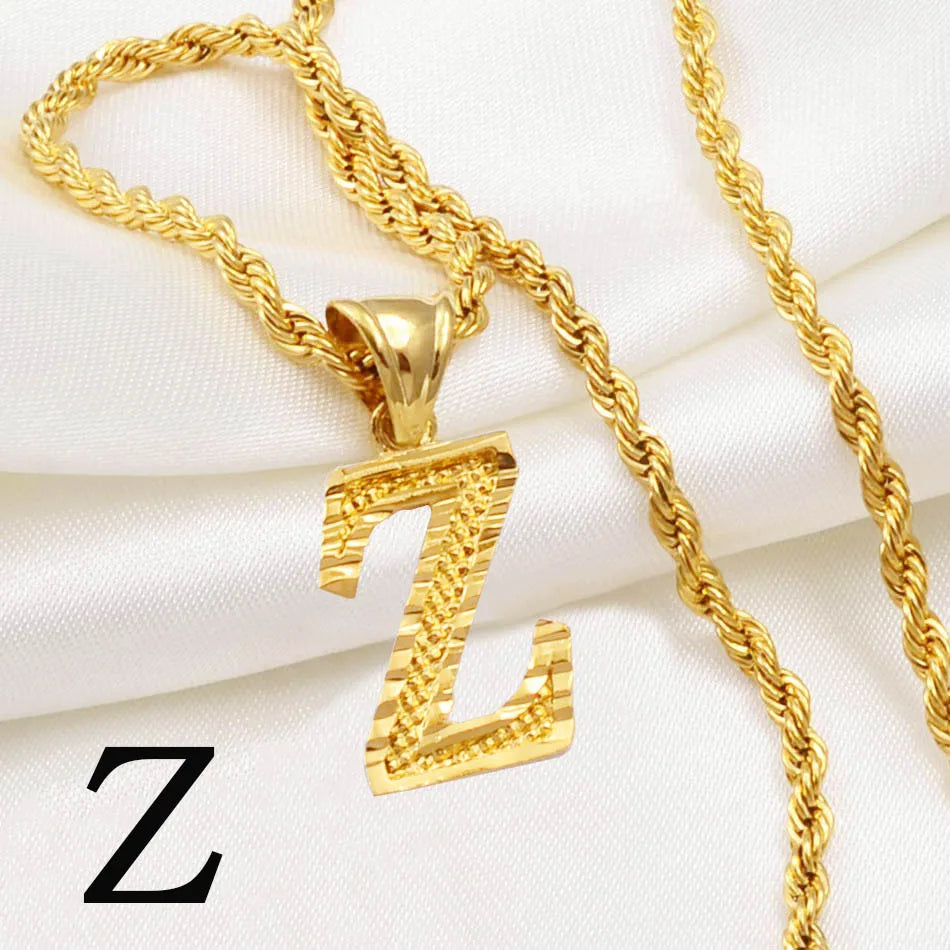 Anniyo A-Z Letters Necklaces Gold Plated Initial Pendant Rope Chain