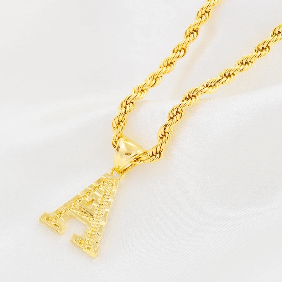 Anniyo A-Z Letters Necklaces Gold Plated Initial Pendant Rope Chain