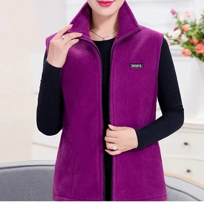 plus Size Women's Polar Fleece Vest Sleeveless Large Zipper Jacket Autumn Fashion Leisure Gilet for Women