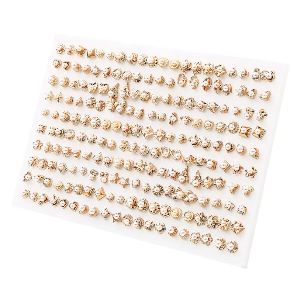 100pairs Acrylic Crystal Heart Star Moon Small Stud Earrings Set for