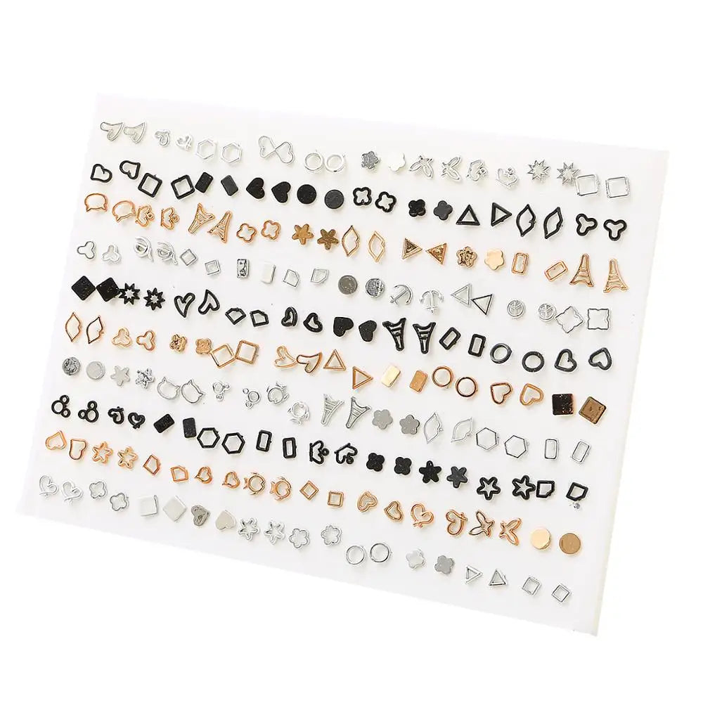 100pairs Acrylic Crystal Heart Star Moon Small Stud Earrings Set for