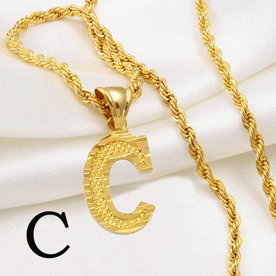 Anniyo A-Z Letters Necklaces Gold Plated Initial Pendant Rope Chain