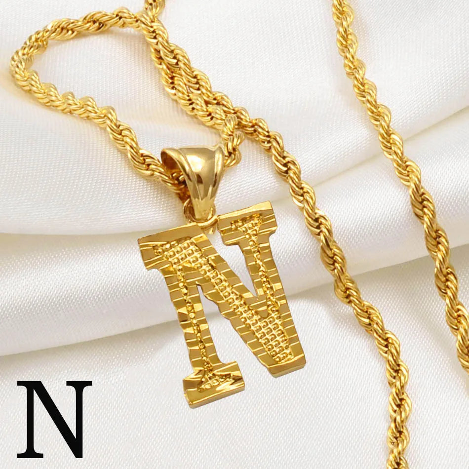 Anniyo A-Z Letters Necklaces Gold Plated Initial Pendant Rope Chain