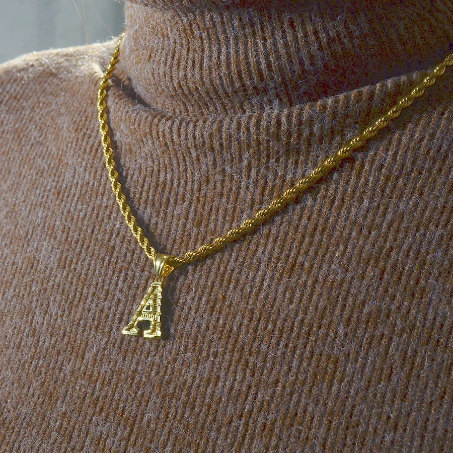Anniyo A-Z Letters Necklaces Gold Plated Initial Pendant Rope Chain