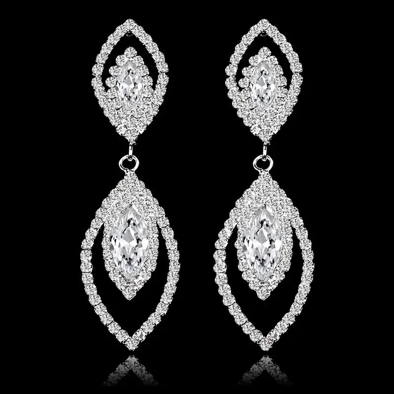 TREAZY Fashion Crystal Wedding Drop Earrings for Women Silver Color Bridal Dangle Earrings Brides Gifts Birthday Party Jewelry