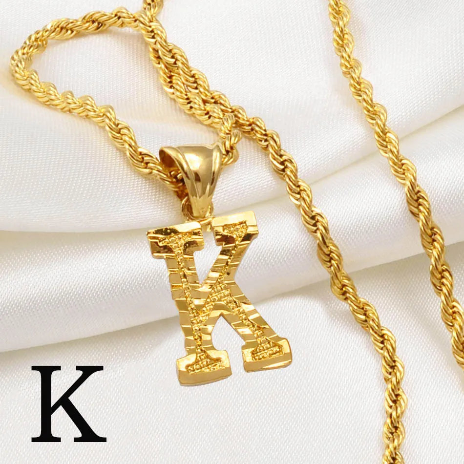 Anniyo A-Z Letters Necklaces Gold Plated Initial Pendant Rope Chain