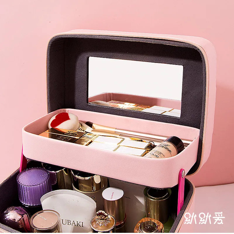 Bonito estuche organizador de belleza de piel sintética