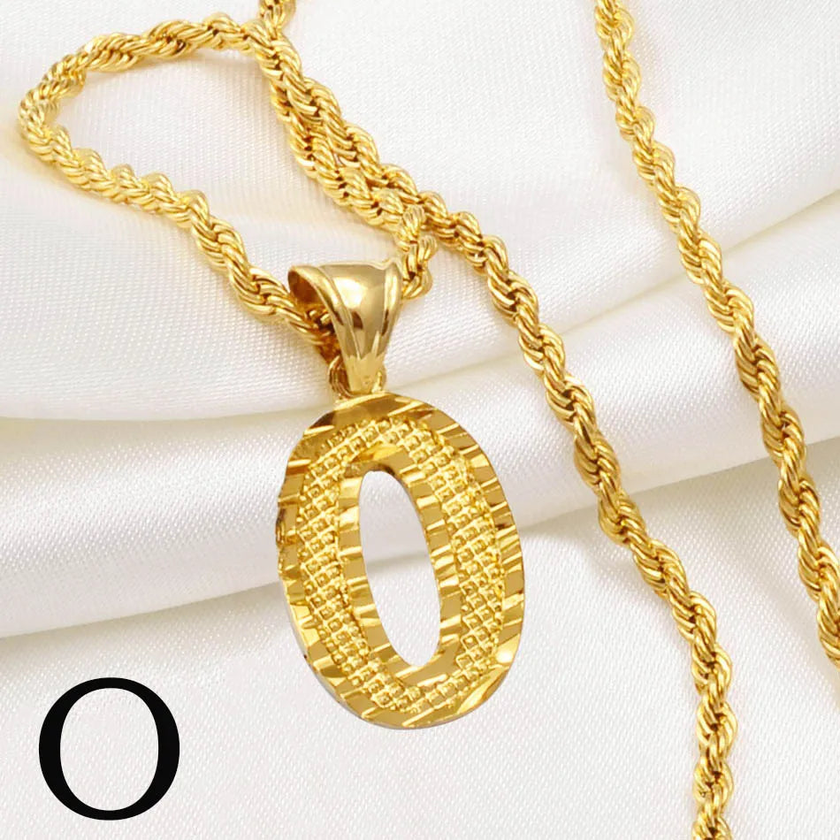 Anniyo A-Z Letters Necklaces Gold Plated Initial Pendant Rope Chain