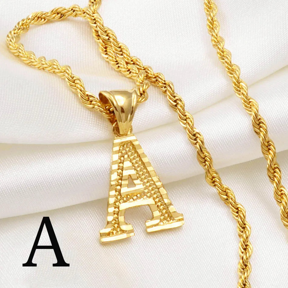 Anniyo A-Z Letters Necklaces Gold Plated Initial Pendant Rope Chain