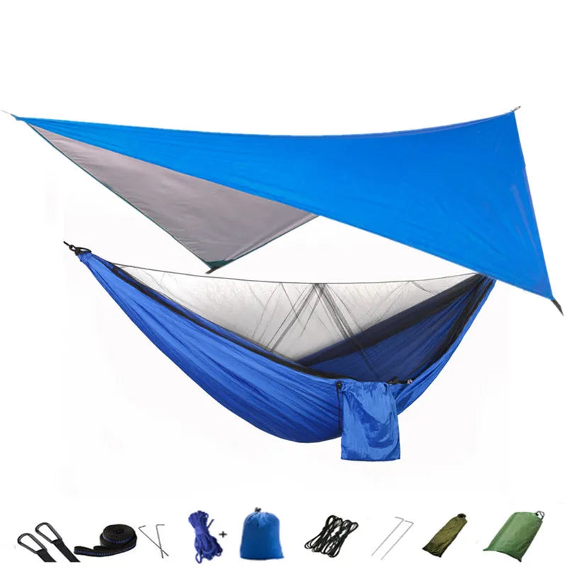 Camping Hammock Mosquito Net and Hammock Canopy Portable Nylon Hammock Rain Fly Tree Straps for Hiking Camping Survival Travel
