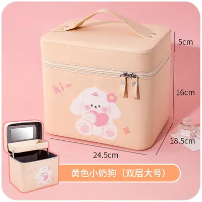 Bonito estuche organizador de belleza de piel sintética
