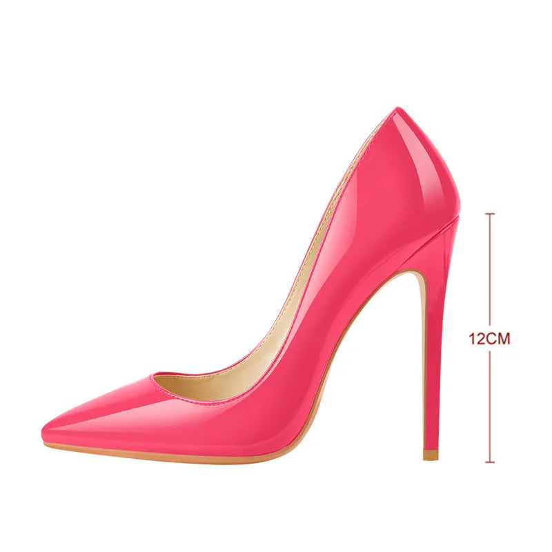 Onlymaker Women Pumps Pointed Toe Slip-On Thin Heels Patent Leather Party Wedding Office Lady Big Size Shoes