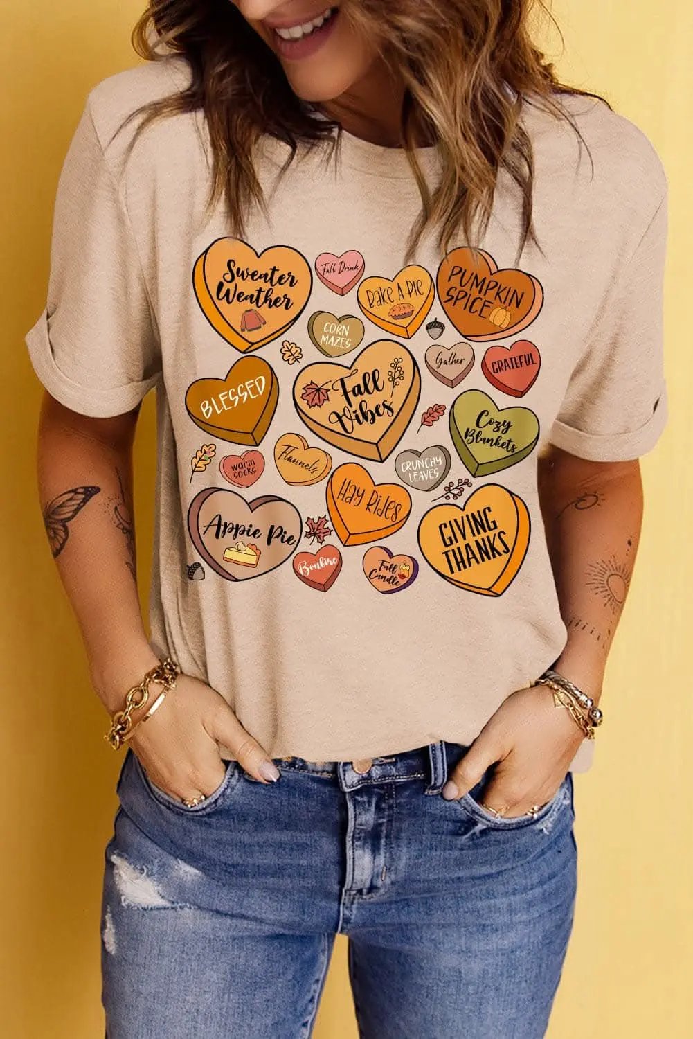 T-Shirts Trendsi Women's Heart Graphic T-Shirt Round Neck Stylish Tee