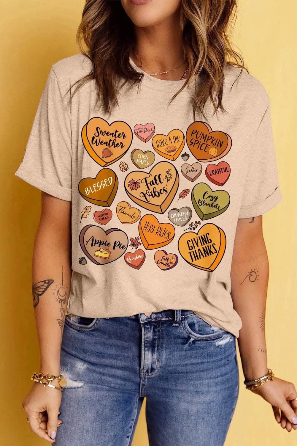 T-Shirts Trendsi Women's Heart Graphic T-Shirt Round Neck Stylish Tee