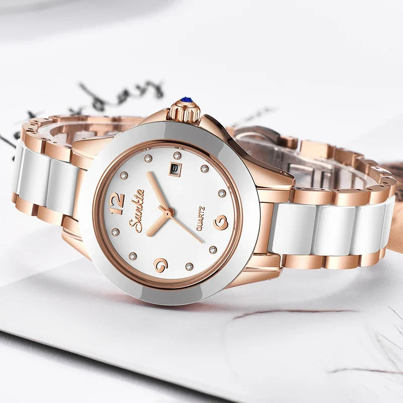 Women's Ceramic and Stainless Steel Date Watch