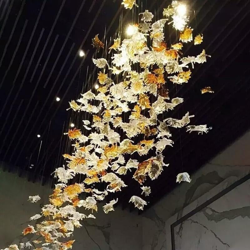 Lámpara de araña de cristal con forma de hoja de arce