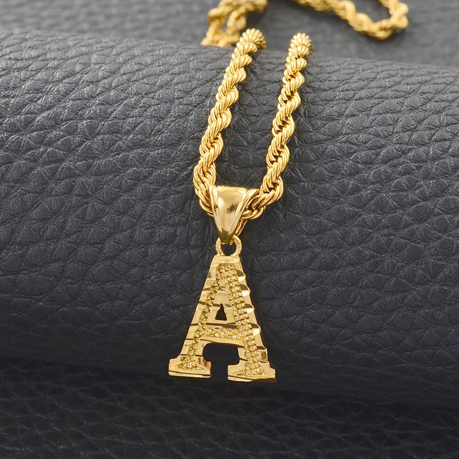 Anniyo A-Z Letters Necklaces Gold Plated Initial Pendant Rope Chain