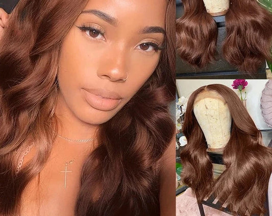 Pelucas de cabello humano liso brasileño 13x4 con encaje frontal del 180 % de densidad, color marrón, con encaje frontal prearrancado, pelucas Remy para mujeres negras
