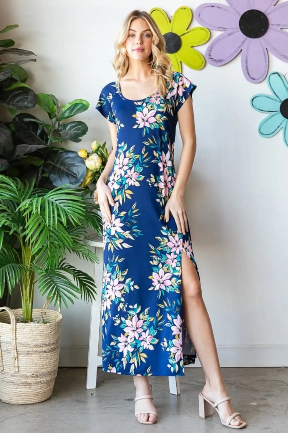 Dresses Trendsi Heimish Full Size Floral Short Sleeve Slit Dress E