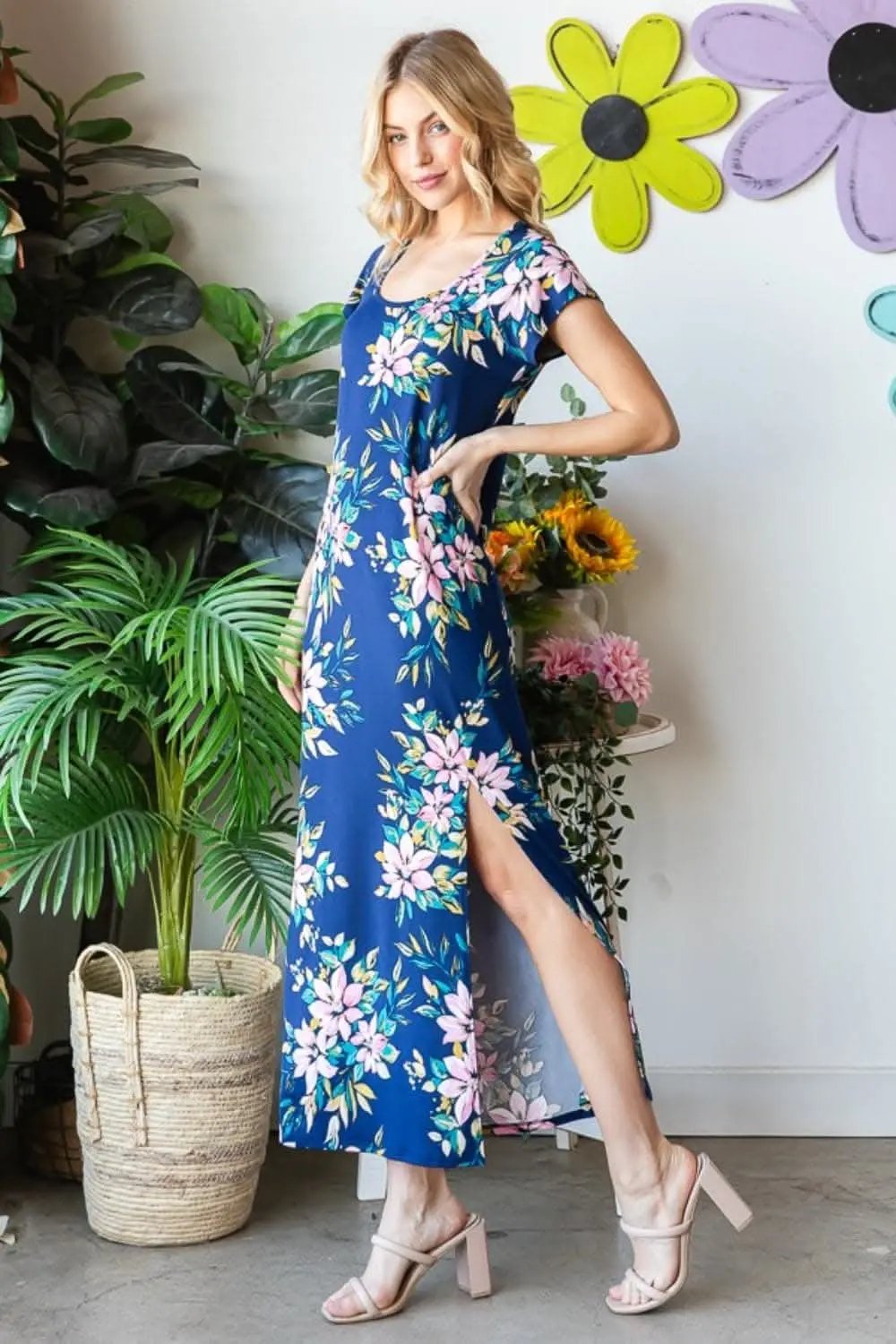 Dresses Trendsi Heimish Full Size Floral Short Sleeve Slit Dress E