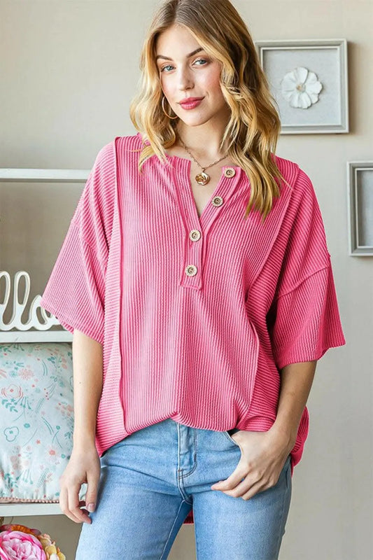 Accesorios Heimish tendencia Acanalado de talla grande con medio botón y hombro caído