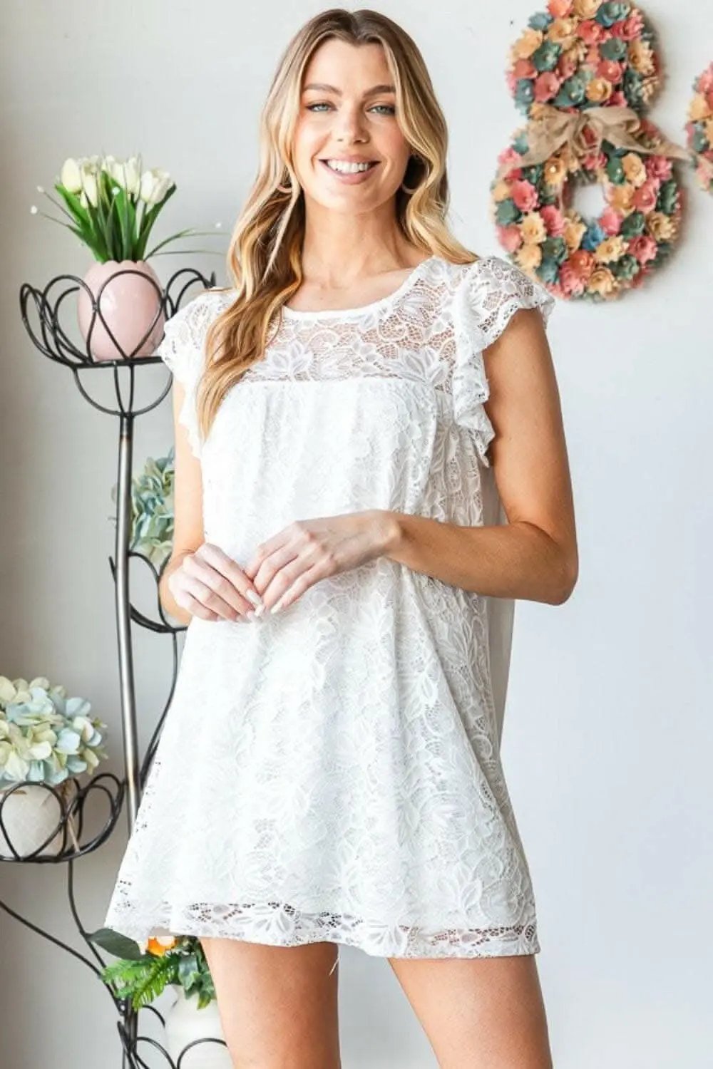 Camisetas Trendsi Blusa de encaje con cuello redondo informal para mujer, hecha en EE. UU. - Suave y elegante