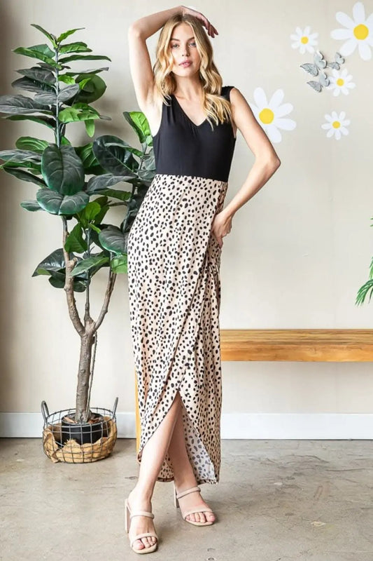 Vestidos Tendencia Vestido Animal Print Mujer Fiesta Maxi Escote en V Tirante Ancho Elegante