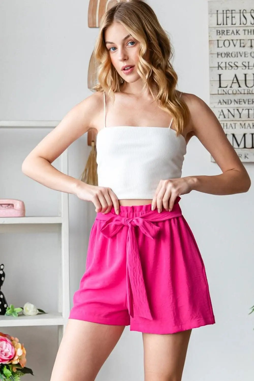 Trendsi High Waist Shorts Women's Casual Summer Shorts - Textured & Tied