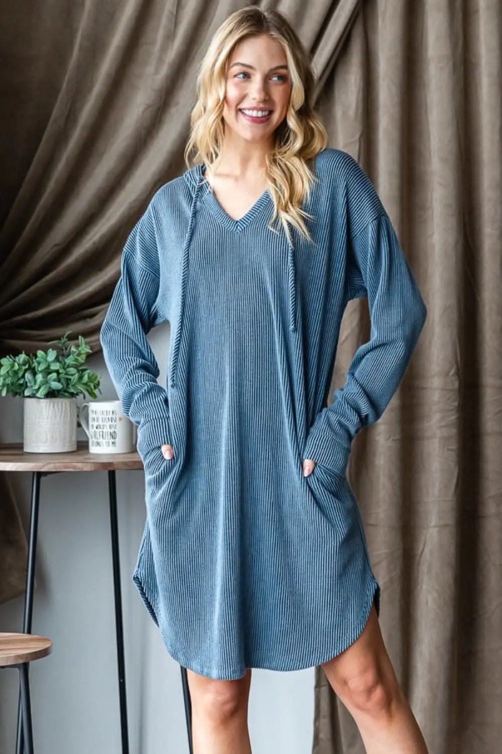 Dresses Trendsi Heimish Ribbed Long Sleeve Hooded Dress for Every