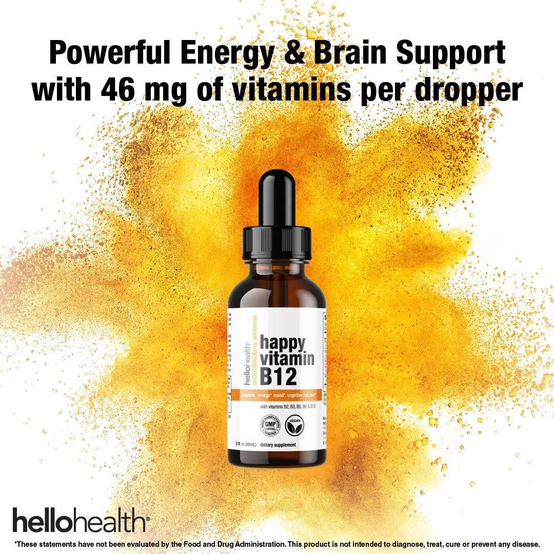 Happy Energy Vitamin B12 Plus – B12 Complex with B2, B3, B5 & B6 for Energy, Focus & Mood Support