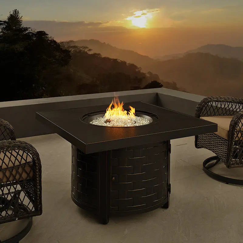 Mesa fogata de gas convertible Henley de 40" redonda de aluminio con diseño de cesta