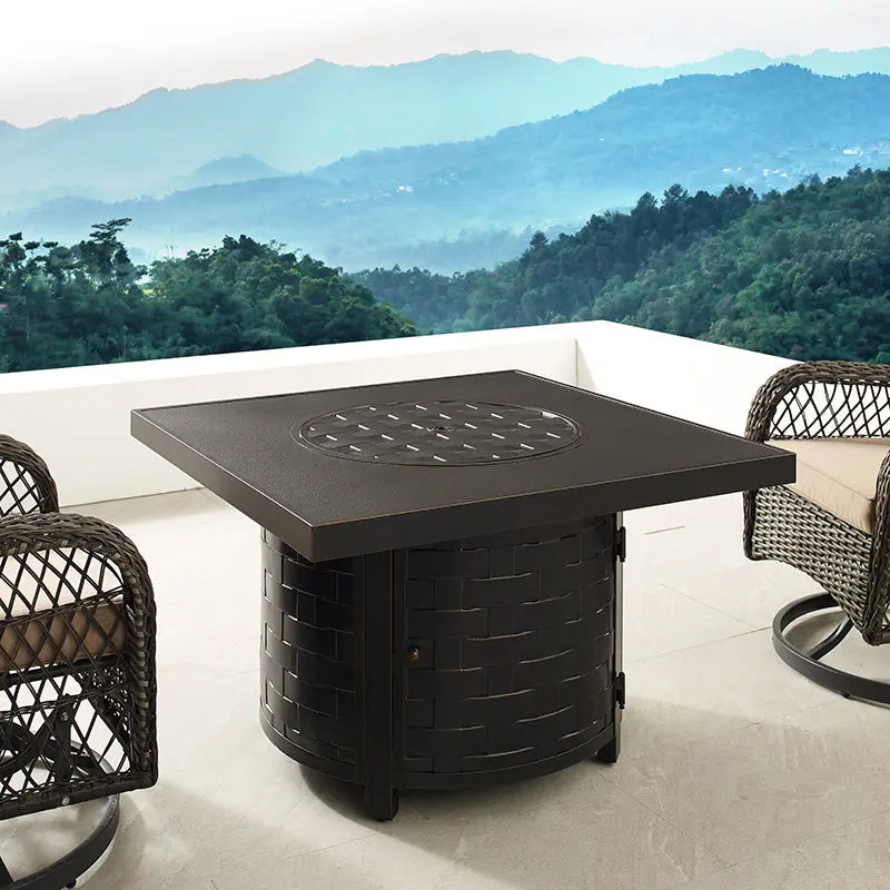 Mesa fogata de gas convertible Henley de 40" redonda de aluminio con diseño de cesta