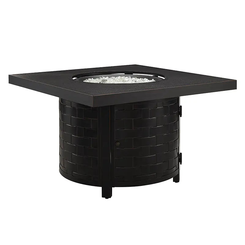 Mesa fogata de gas convertible Henley de 40" redonda de aluminio con diseño de cesta