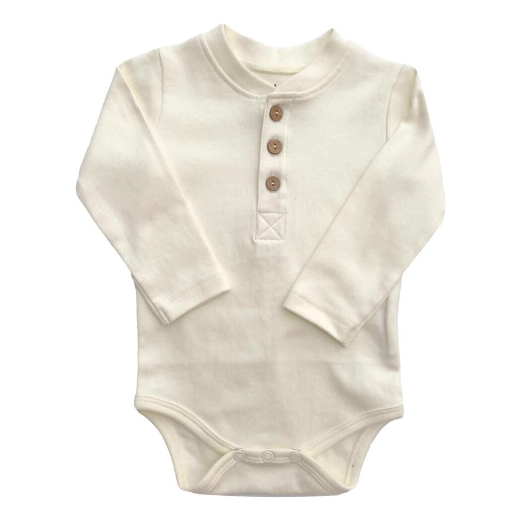 Body de manga larga Henley natural + botones de coco