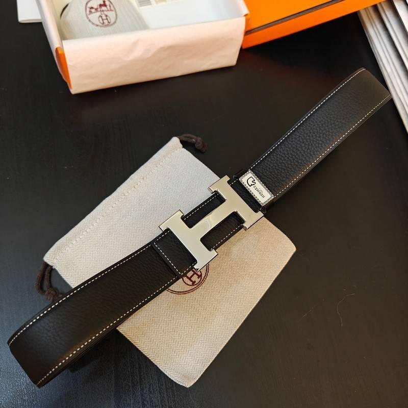 Hermes Men Silver Buckle Belt 'Black'
