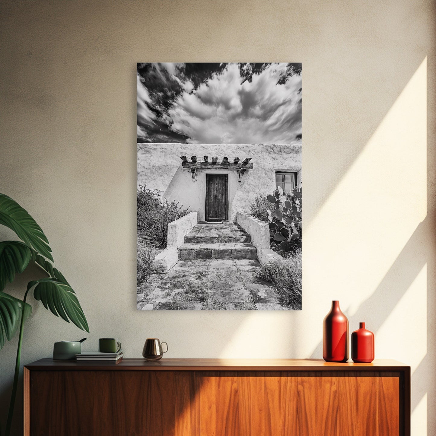 Desert Doorway, Rustic Adobe, Southwestern Style, Framed Canvas Print, Entryway Art, Neutral Wall Art, Minimalist Home Decor