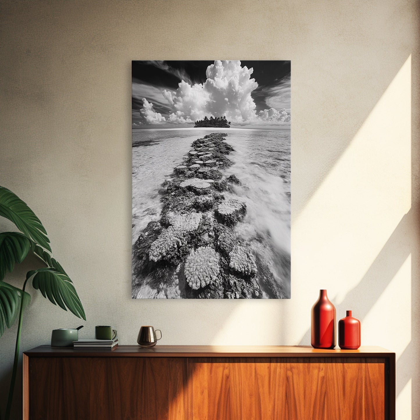 Island Cloud Escape, Ocean Path Scene, Tropical Seascape, Canvas Print, Coastal Beach House Art, Summer Island Vibes Wall Art