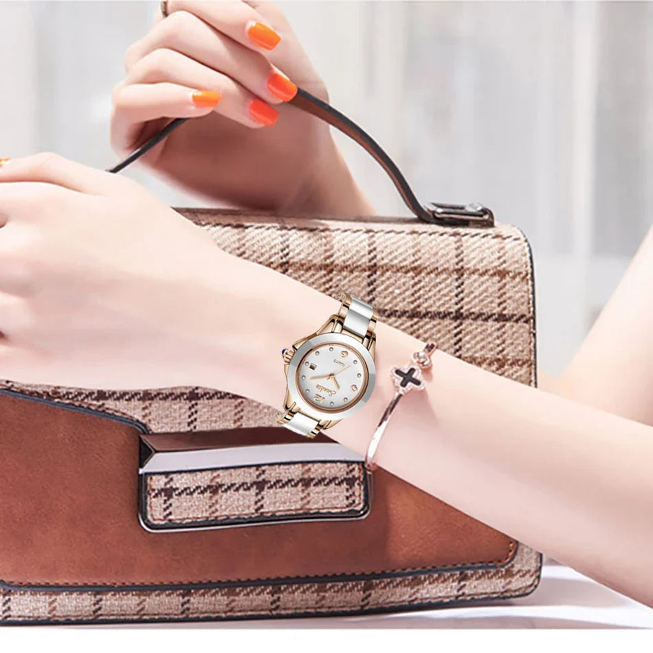 Women's Ceramic and Stainless Steel Date Watch