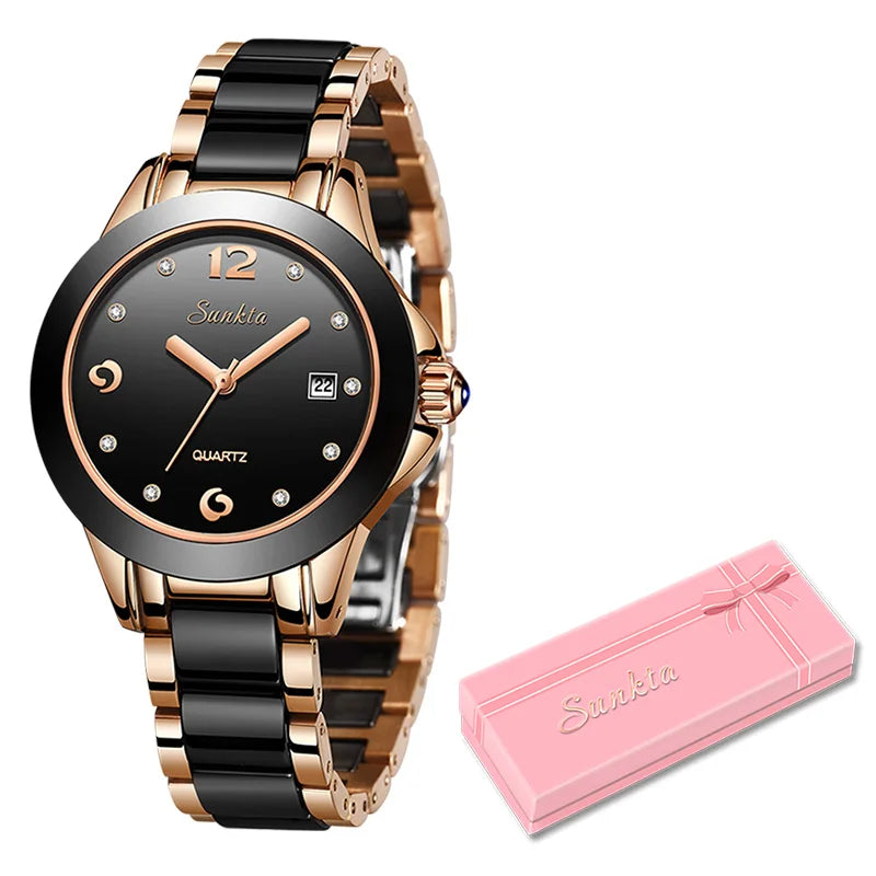 Women's Ceramic and Stainless Steel Date Watch